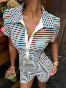 Muchica 女士春夏针织条纹连体裤 - 彩色 - 查看 3