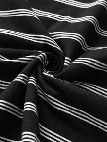 PAVTROS 男士休闲条纹短款宽松T恤 - 黑與白 - 查看 5