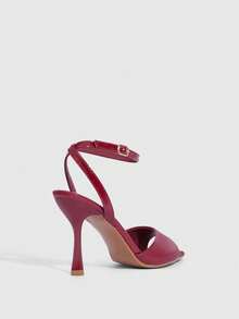 CUCCOO SZL Sandal Wanita Ujung Lancip Hak Stiletto Warna Burgundy dengan Tali Pergelangan Kaki Terbuka, Sepatu Pesta Seksi Minimalis untuk Beraktivitas di Luar Ruangan, Sepatu Musim Semi - Burgundy - View 8