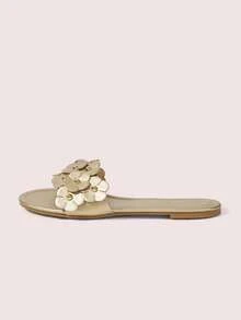 CUCCOO DOLLMOD Sandalias planas cómodas con flor dorada para mujer, sandalias planas de estilo dulce con flor - Dorado - Ver 8