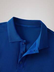 Officeau Men's Solid Color Short Sleeve Casual Commuter Polo Shirt, Summer - Blue - View 3