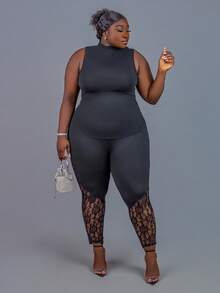 CurvyTilda 大尺碼抓皺修身立領背心上衣，女款演唱會穿搭，商務休閒黑色夏季女裝 - 黑色 - View 1