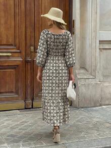 Hansera Printed Off Shoulder Convertible Dress, A-Line Hem, Comfortable , Casual Vacation - Multicolor - View 2