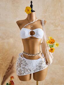 SHEIN Swim Vcay Women's Summer Vacation Beach Side Tie Swimwear Bottom And Cover-Up Skirt - White - View 11