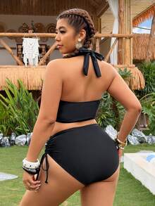 Swim Vcay 2026新款女士春夏露背抽绳侧边沙滩比基尼套装，大码 - 黑色 - 查看 2