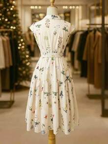 GlowEve CURVE Plus Size Women's V-Neck Floral Print Twist Ruched Fashion Date Party Dress, Suitable For Summer - Apricot - View 2