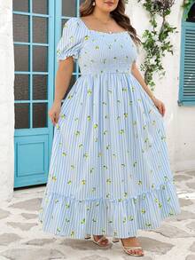 SHEIN CURVE+ Đầm cỡ US22 (dành cho người có đường cong cơ thể), thích hợp cho lễ hội âm nhạc, kỳ nghỉ biển, phong cách bohemian lãng mạn với họa tiết hoa nhí, phù hợp cho kỳ nghỉ biển, mùa tốt nghiệp, kỳ nghỉ kiểu bohemian, đầm đi biển, trang phục đi nghỉ mát. - trắng - Xem 4