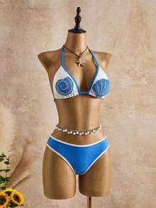Swim Chiccia Bộ bikini nữ cổ yếm thắt nút phối màu tương phản - Nhiều màu - Xem 7
