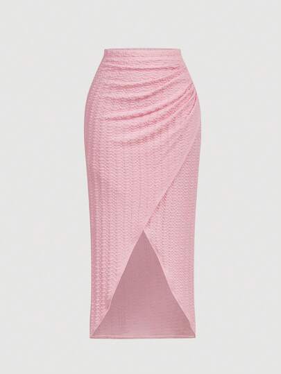 SHEIN MOD Women's Pink Asymmetric Hem Silk Skirt,Pink Skirt ,Spring/Summer Outfits For Women,Beach Outfit,Holiday,Vacation,Y2k,Outfits For Women, ,Country Concert Outfit ,Graphic Set,,Spring Outfits For Women Dresses,Resort Dresses For Women,Young Lady Skirt Tea Party ,Romantic,Cottagecore,