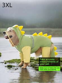 1pc Large And Small Sizes Of 3d Dinosaur Raincoats For Golden Retrievers, With Tails, Full-Leg Pet Dog Raincoats. - Multicolor - View 11