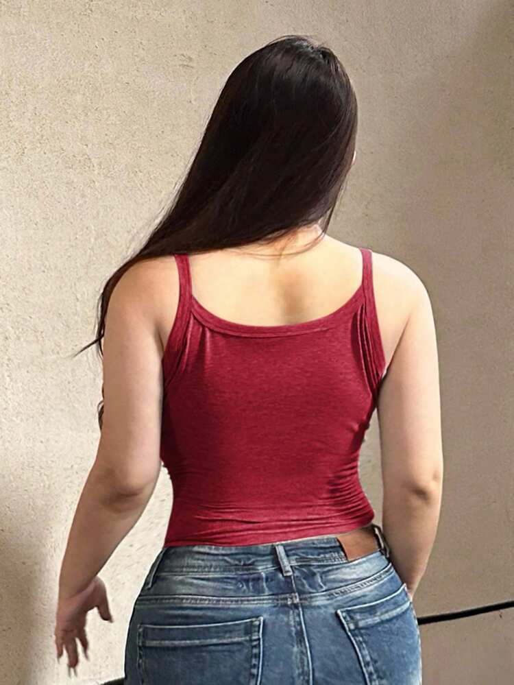 Dazy Plus Plus Size Women Solid Color Half-Open Collar Tight Stretch Cropped Camisole And Tank Top