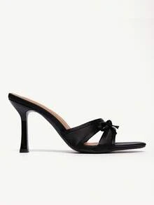 CUCCOO CHICEST 女士夏季新款尖头蝴蝶镂空设计细高跟性感黑色缎面女士高跟凉鞋，适合正式礼服、下午茶时间、约会、时尚派对、优雅度假、晚宴 - 黑色 - 查看 3