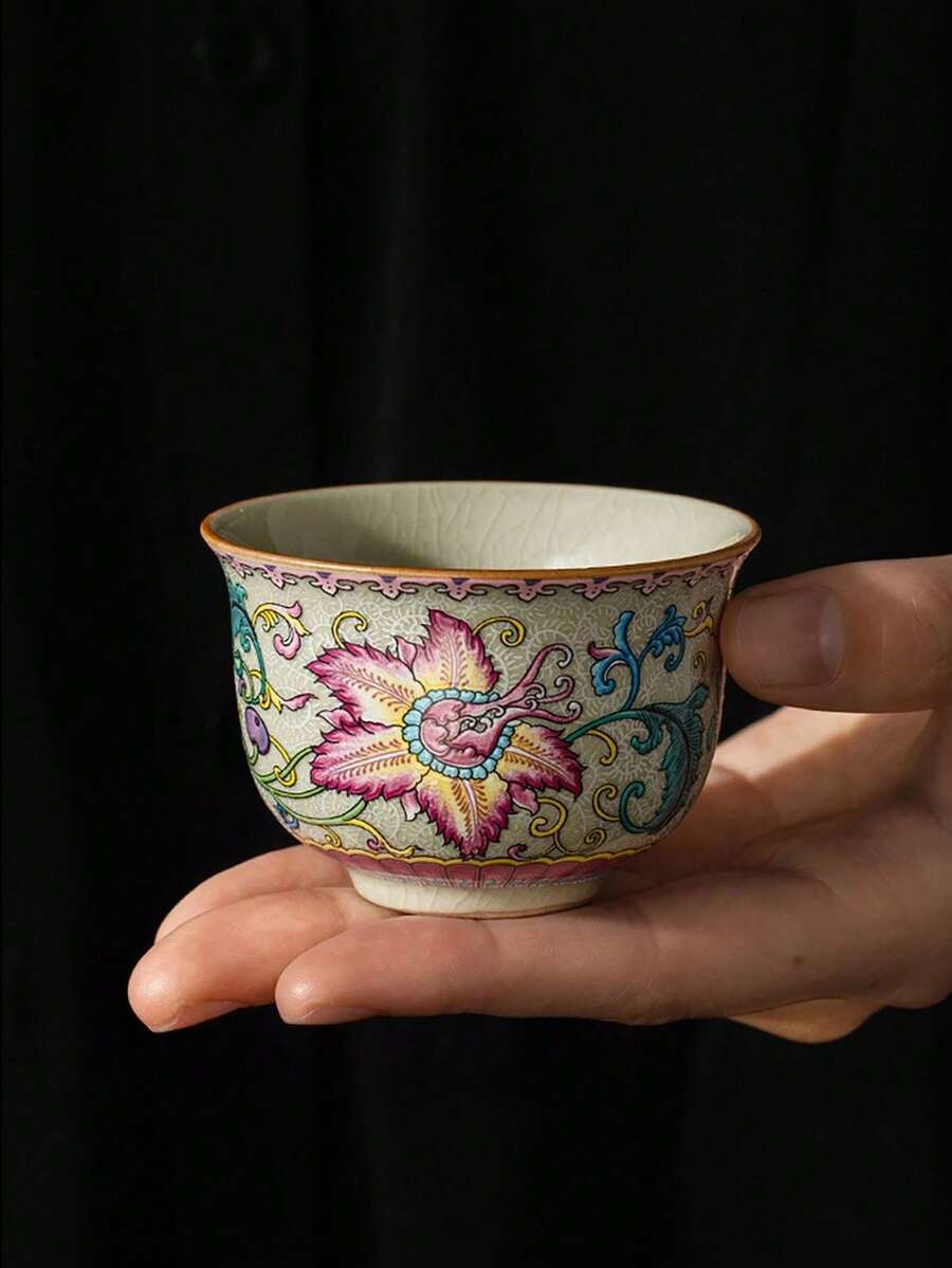 1pc/2pcs/4pcs/Hand-Painted Floral Underglaze Ceramic Teacup, Floral Trumpet Vine Teacup, Tasting Cup, Kung Fu Tea Petal Cup, Household Tea Cup, Can Be Nurtured, Birthday Gift, Holiday Gift, Gift For Boyfriend/Girlfriend, Mother's Day Gift, Company Benefit. - Multicolor - View 1