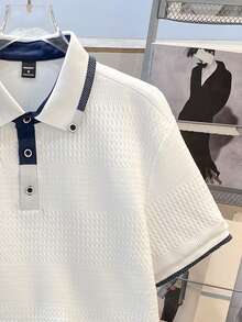 Manfinity Joysei Men's Turndown Collar Button Half Placket Casual Versatile Commuting Short Sleeve Polo Shirt - White - View 5