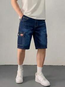 Bermudas de Mezclilla estilo Cargo - Azul Marino - Ver 1