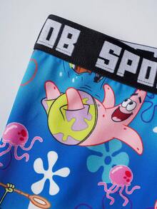 SpongeBob SquarePants | SHEIN Quần boxer nam kiểu dáng thường ngày, có in chữ ở cạp quần. - Màu xanh lam - Xem 4