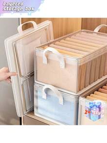 Kotak Penyimpanan Pakaian, Wadah Penyimpanan Bertingkat Transparan PVC untuk Lemari Pakaian, Keranjang Penyimpanan dengan Rangka Baja - Putih - View 3