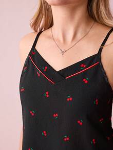 Bonmuse Cherry Print Cami Top And Pants Women Summer Sleepwear Pajama Set - Black - View 8