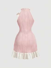 SHEIN MOD 女士蝴蝶结装饰时尚露背迷你连衣裙 - 粉色 - 查看 6