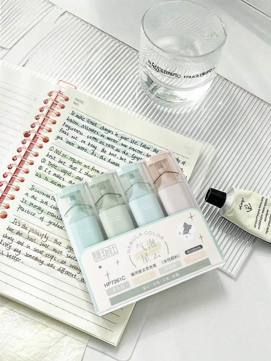 4pcs/Set Green Series Glitter Highlighter Pen, Sparkly Iridescent Galaxy Sand Fluorescent Marker For Journaling, Note Taking, Coloring & Drawing Back To School - green - View 1