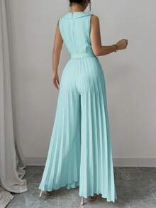 Selianne Women's Elegant Apricot Double-Breasted Design Pleated Jumpsuit, Suitable For Spring And Autumn - Blue - View 2