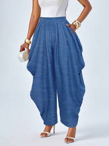 SOLERSUN Women's Fashion Loose Khaki Pleated Pocket Pants - Royal Blue - View 1