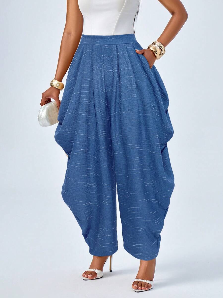 SOLERSUN Women's Fashion Loose Khaki Pleated Pocket Pants - Royal Blue - View 1