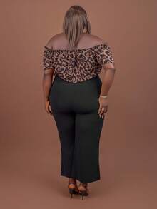 CurvyTilda 大尺碼日常休閒舒適純色直筒長褲 黑色 - 黑色 - 查看 4