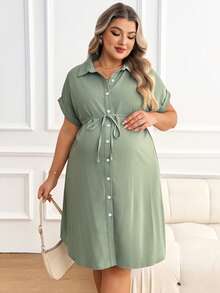 Plussiva 夏季孕妇装大码休闲浅绿色衬衫裙，大码孕妇休闲纯色前扣连衣裙，夏季绿色孕妇连衣裙，夏季孕妇连衣裙，哺乳连衣裙，孕妇办公装，夏季孕妇套装，女士孕妇装，孕妇连衣裙，孕妇装，孕妇装，孕妇连衣裙，孕妇装，夏季裹身连衣裙，女士连衣裙，Zanzea女士连衣裙，女士夏季连衣裙，女士休闲连衣裙，孕妇装，夏季孕妇派对连衣裙，孕妇连衣裙 - 綠色 - 查看 3