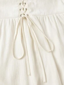 SHEIN MOD 杏色V领系带吊带迷你连衣裙 - 杏色 - 查看 7