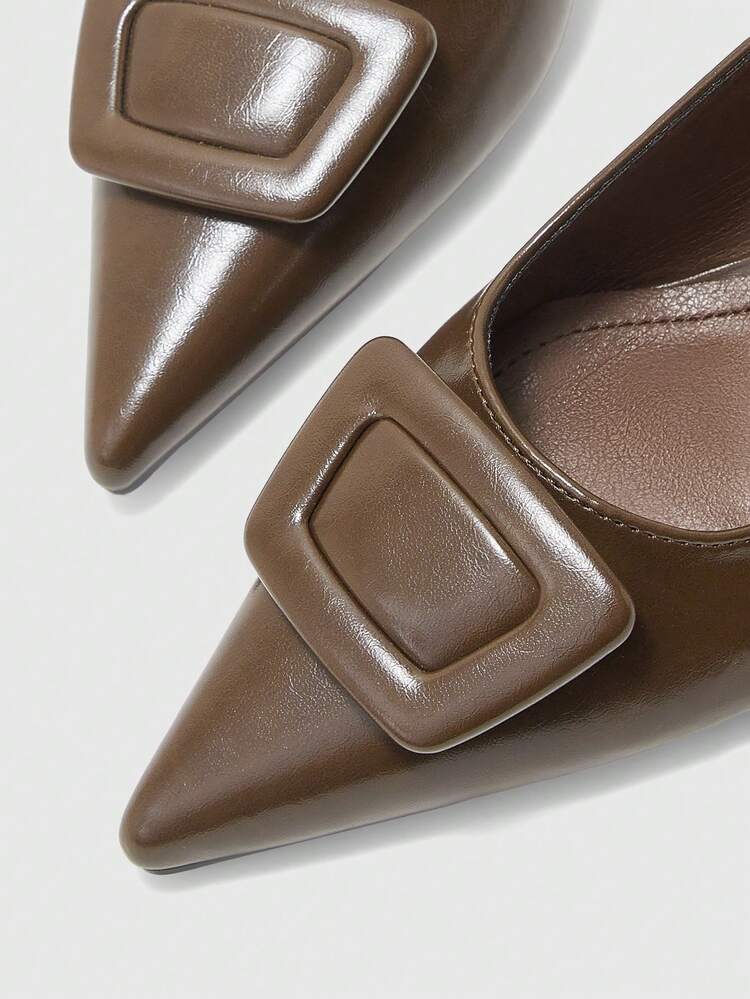 CUCCOO BIZCHIC Women's New Pointed Brown Glossy Oily Leather Slingback Thin Heel Closed Toe Commuting Fashionable Wear High-Heeled Sandals