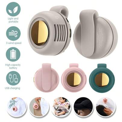 Teckwe Mini ventilador de torbellino con diseño de clip, velocidad de viento ajustable, bajo nivel de ruido, ligero y portátil con batería recargable, gran resistencia, para colgar en el cuello o llevar en la cintura, ventilador personal multifuncional para uso al aire libre, viajes, oficina y uso diario, accesorio esencial para el verano, herramienta electrónica de moda con batería integrada de 900mAh