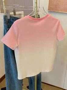 Áo thun ngắn tay cổ tròn in họa tiết hoa tulip chuyển màu ngọt ngào dành cho bé gái, đa năng cho mùa xuân, hè, thu, phù hợp cho hoạt động ngoài trời, dạo phố, ở nhà, mặc hàng ngày, thoải mái, ôm dáng, ngắn, phù hợp cho nữ và bé gái, màu hồng hoa. - Nhiều màu - Xem 2