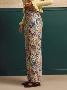 lacRébo Quần ống rộng cạp cao họa tiết hoa jacquard kiểu cổ điển, thích hợp cho mùa thu đông. - Nhiều màu - Xem 3