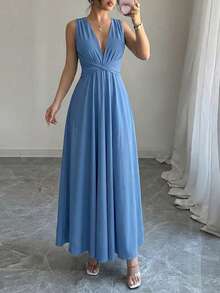 Solid Multiple Ways Wear Dress - Blue - View 5