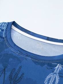 Manfinity Homme Men's Palm Tree Print Short Sleeve T-Shirt And Shorts Casual Suit - Blue - View 3