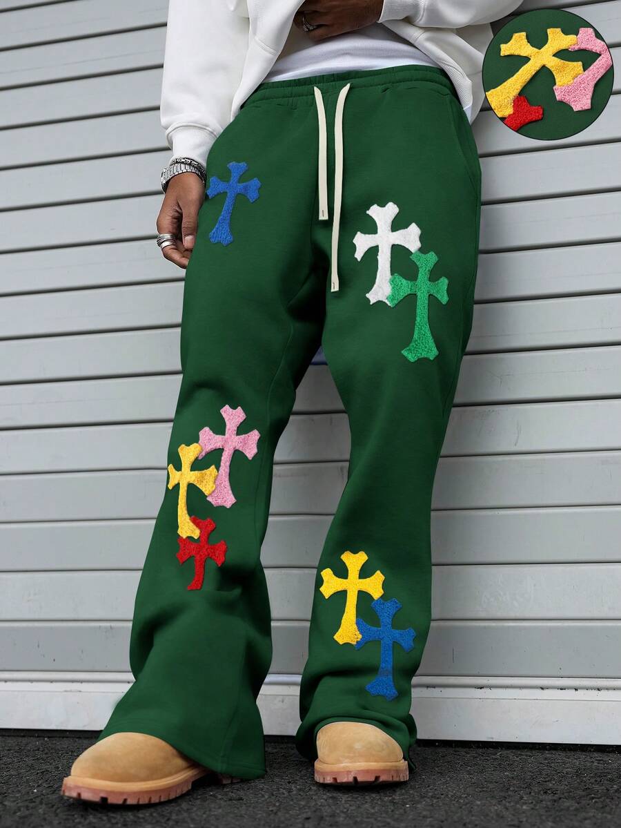 PAVTROS Quần thể thao nam dáng casual có dây rút eo, thêu chữ thập. - màu xanh lá - Xem 1