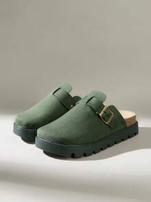 Solecia Ladies Pedal Casual Home Platform Flat-Soled Single Shoes - Dark Green - View 3