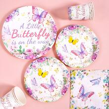 Little Butterfly Happy Birthday Disposable Plates, Napkins And Cups Set, Serves 20 Guests. This Disposable Party Supplies Set (Including Plates, Napkins And Cups) Is Perfect For Birthday Parties, Weddings And Family Picnics. - View 4
