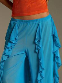 Athîral 女士休闲荷叶边宽松长裤，春夏款 - 水鴨藍 - 查看 6