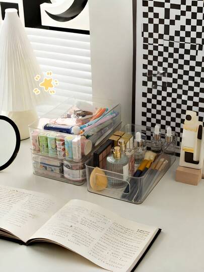1PC Acrylic Desktop Storage Box Clear Cosmetics Organizer With Drawers Mask Holder Makeup Container Shelf Home