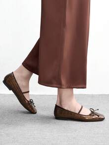 CUCCOO BIZCHIC Women's Casual Solid Color Bow Decor Versatile Flat Loafers For Christmas - Mocha Brown - View 5
