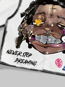 ROMWE MEN Street Life Men's Summer Portrait Graphic Front Button Short Sleeve Shirt - Multicolor - View 5