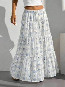 SHEIN EZwear 女士休闲度假海洋生物三层半身裙，适合夏季和度假穿着 - 彩色 - 查看 4