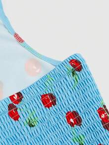 Sweetra 大码女式樱桃印花褶皱露背A字连衣裙 - 彩色 - 查看 6