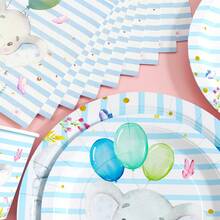 Bộ chén đĩa, khăn ăn và cốc dùng một lần hình voi xanh và bóng bay, phục vụ 20 người. Bộ đồ dùng tiệc dùng một lần này (bao gồm chén đĩa, khăn ăn và cốc) rất phù hợp cho các bữa tiệc sinh nhật, đám cưới và dã ngoại gia đình. - Xem 5