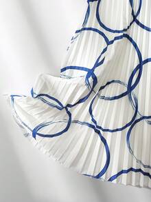 Franclia Damen Sommer Lässig Urlaubs Minimalist Umlegekragen Raglanärmel Taille Plissee Saum Blau Blumen Muster Langes Hemdkleid Damen Sommerkleider - Weiss - Übersicht 6