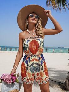 Swim Vcay Summer New Women's Swimsuit Cover-Up, Multi-Color Printed Ruffled Waist Romper For Vacation - Multicolor - View 8