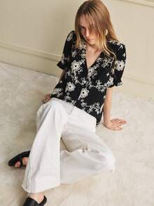 Écloséra Nueva blusa de mujer con escote en V y manga corta bordada, para primavera/verano - Multicolor - Ver 4