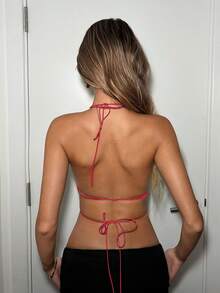 EgrlEra 女士音乐节派对水钻露背吊带背心 Y2K 风格新年假日派对服装 - 紅色 - 查看 2